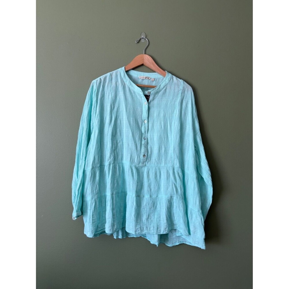 Soft Surroundings Gloria Gauze Tunic Blouse Top In Clearwater Blue Sz 3X Plus - Picture 2 of 5